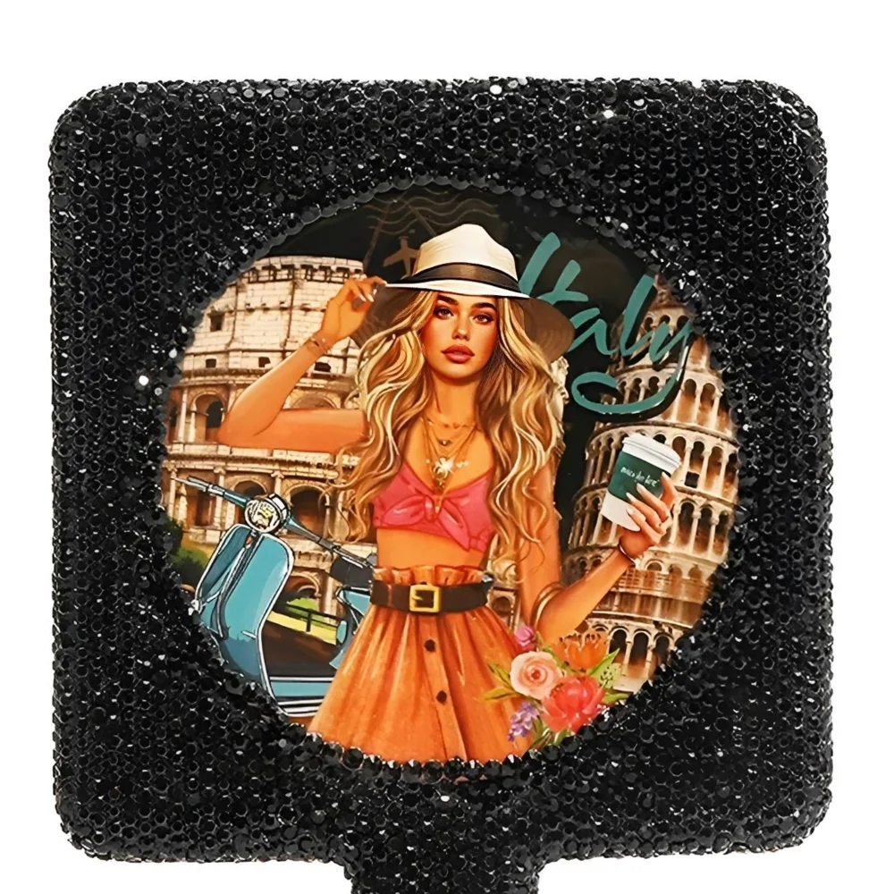 Nicole Lee Rhinestone Encrusted Handheld Round Face Mirror Beauty Vanity Travel